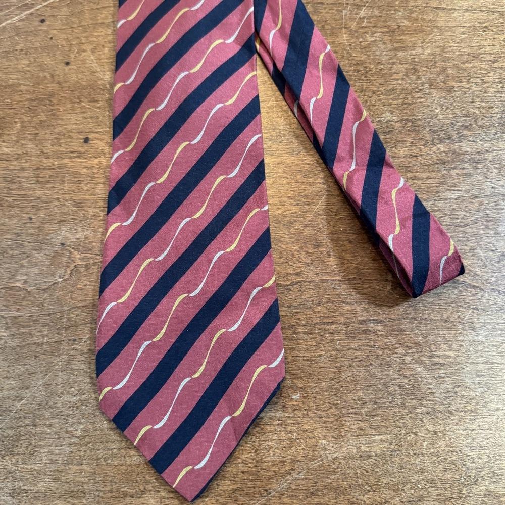 GIORGIO ARMANI CRAVATTE Men Tie Red & Black Stripe Lines ITALIAN SILK BLEND